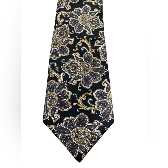 Pierre Balmain Men’s Paisley Floral Print 100% Silk Tie Black Gray Beige - Picture 1 of 7